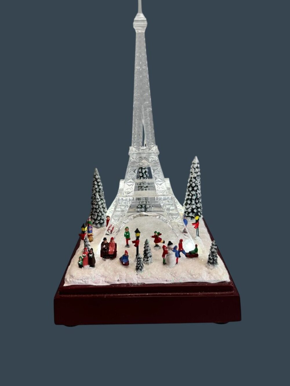 Icy Craft Lighted Winter Eiffel Tower Paris Scene Music Box LED Display 8½" - Picture 2 of 11